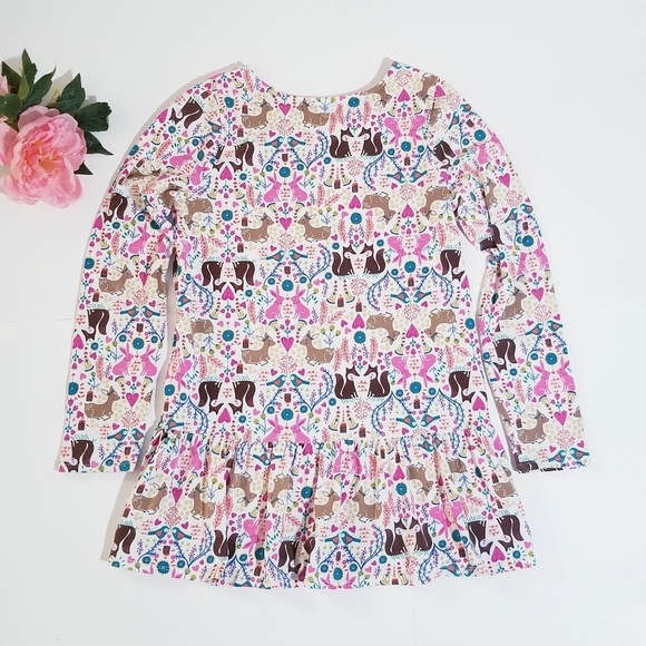LANDS END Girsl Holiday Ivory Forest Animal Colorfull Tunic Dress Medium 10-12 - Picture 3 of 10